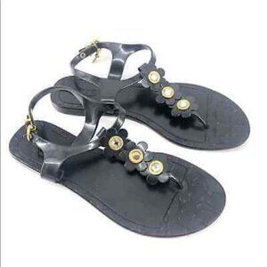 Coach Paisley Floral Jewel Black T Strap Jelly Thong Sandals Summer Size 7